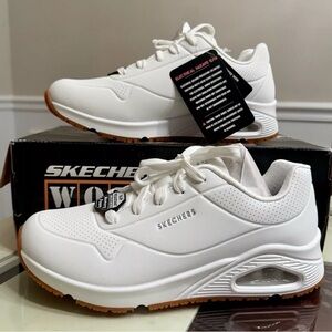 Skechers White Sneakers with Cushioned Sole and Leather-like Material